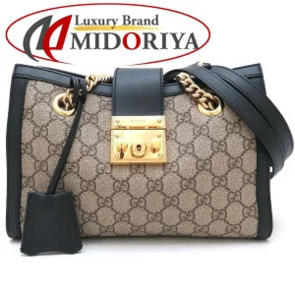 GUCCI Padlock Tote Bag Shoulder GG Supreme Canvas Leather Brown